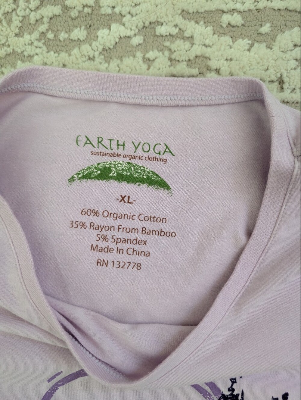 Earth Yoga XL Organic Cotton Blend Long Sleeve Top Purple Ombre w Flower Design - Picture 10 of 10